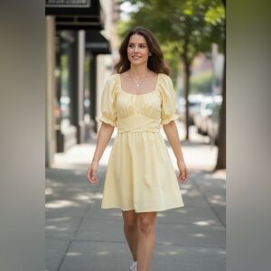 Charlotte Russe Yellow Puff Sleeve Sundress Size Medium